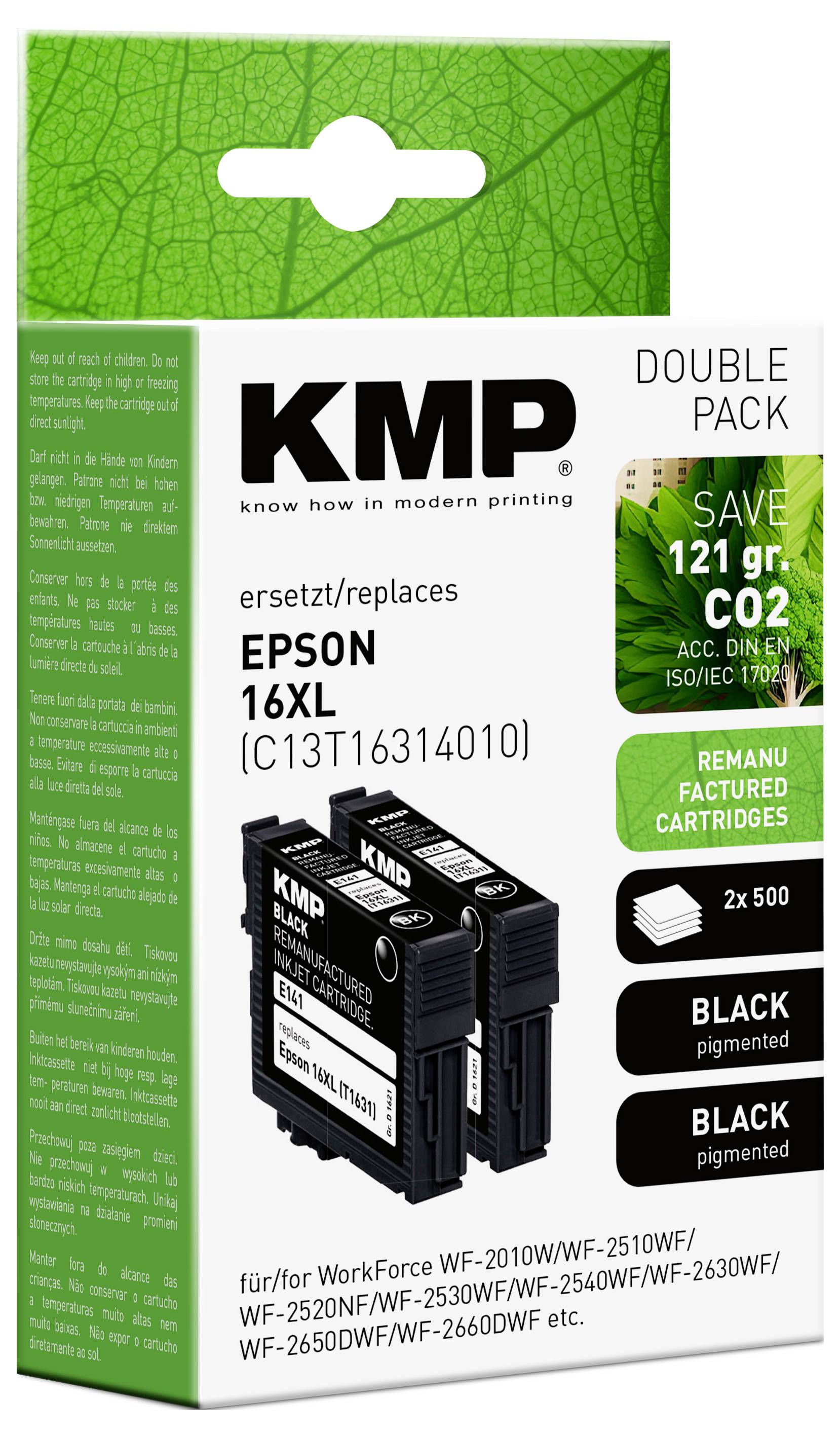 KMP Druckerpatrone ersetzt Epson 16, T1621 Kompatibel 2er-Pack Schwarz E154D 1621,4821