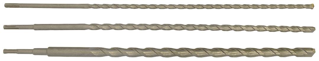 Drei spiralige Bohrer mit unterschiedlicher Länge liegen horizontal nebeneinander. Sie haben glatte Schäfte und sind für Bohren geeignet.