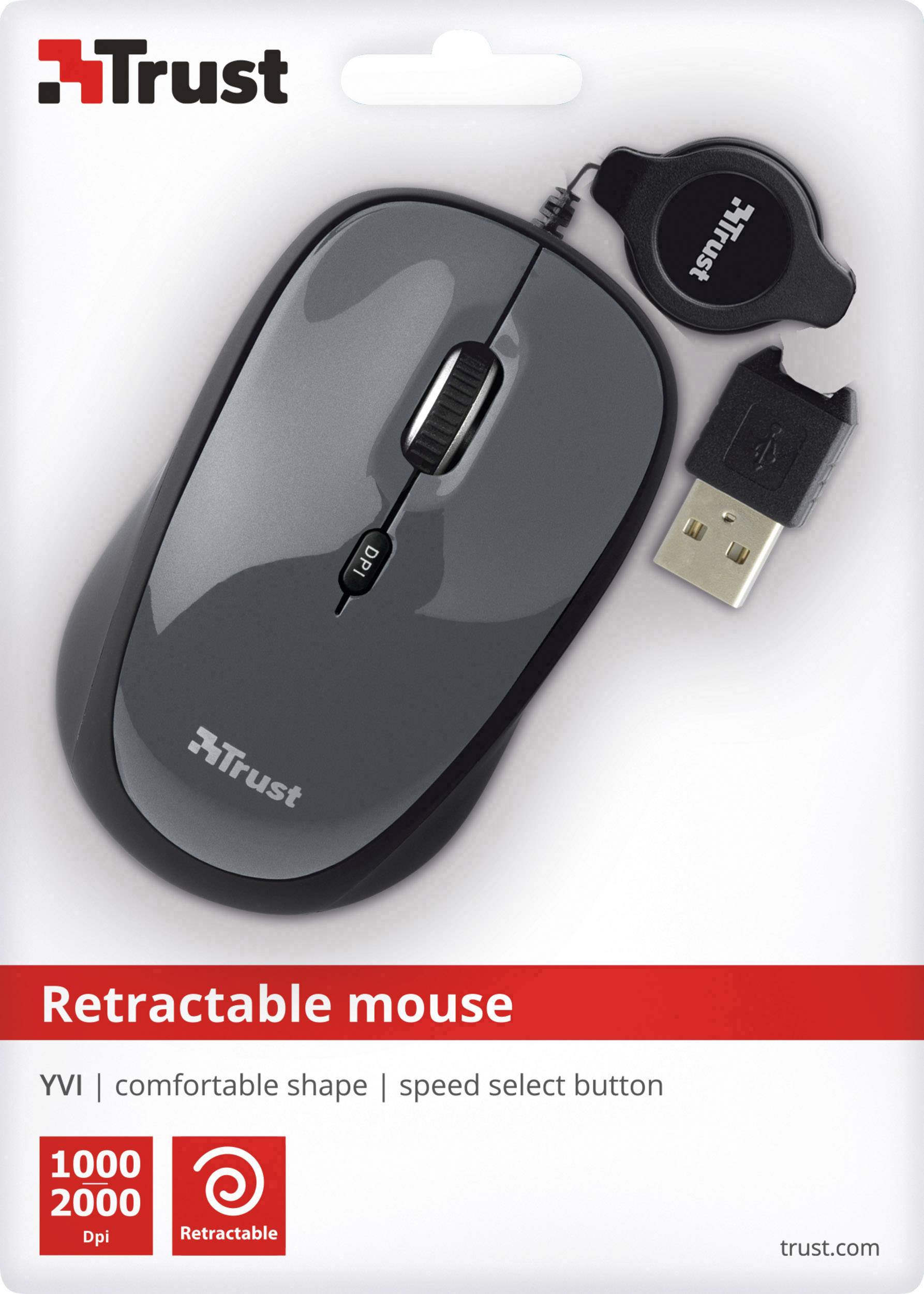 Trust Yvi Retractable USB Maus Kabeleinzug Schwarz