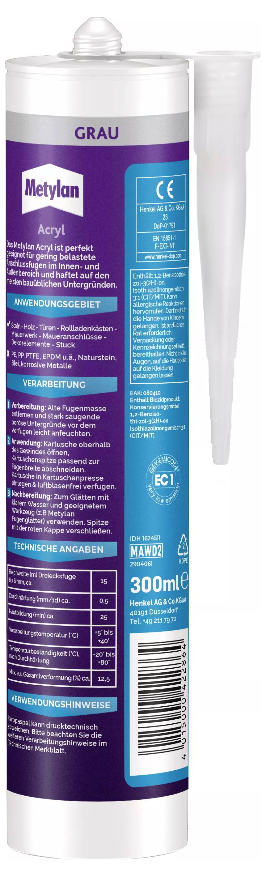 Metylan Wand & Decke Acryl Herstellerfarbe Grau MAWD2 300ml