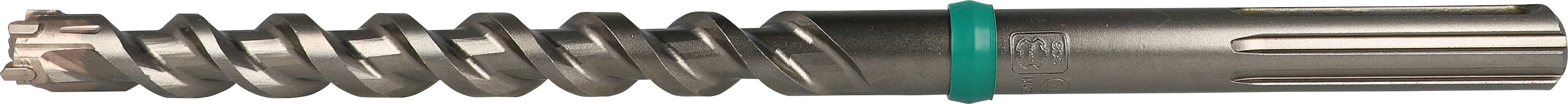 Ein Metallschraubdübel mit spiralförmigen Rillen und grünem Ring, verwendet für die Befestigung in Beton oder Mauerwerk.