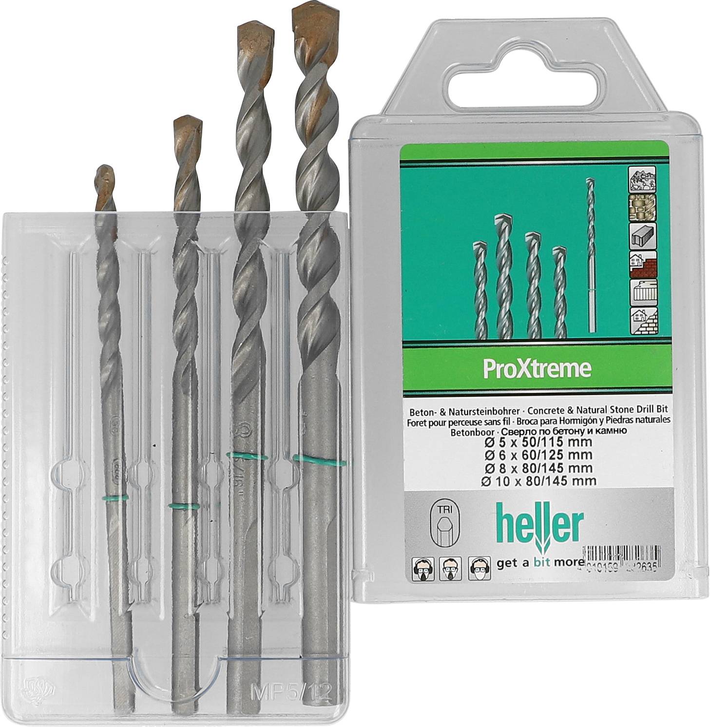 Heller Tools ProXtreme 28263 5 Hartmetall Beton-Spiralbohrer-Set 4teilig 5 mm, 6 mm, 8 mm, 10 mm Dr