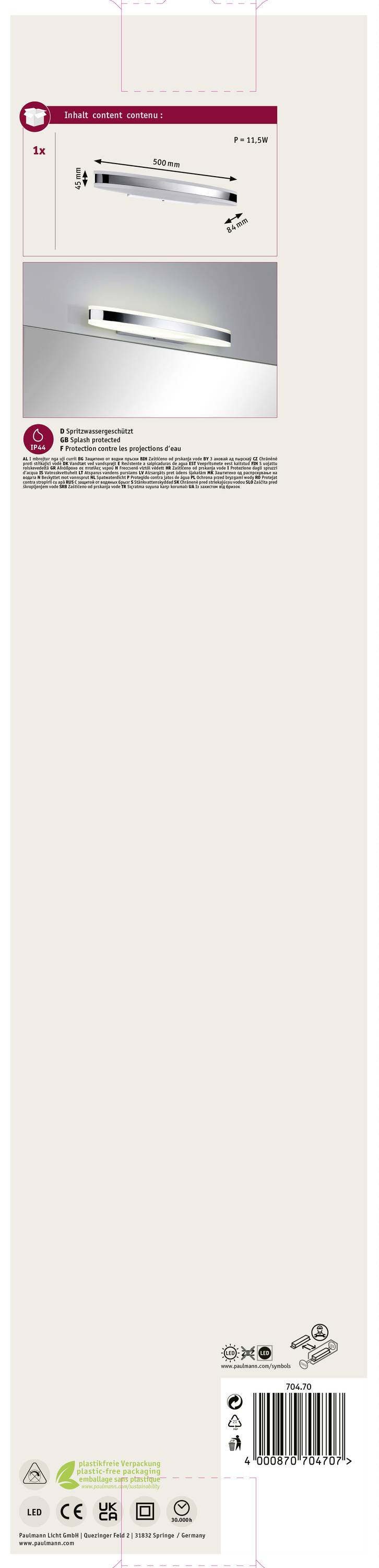 Paulmann Kuma 70470 LED-Spiegelleuchte 9W Warmweiß Chrom