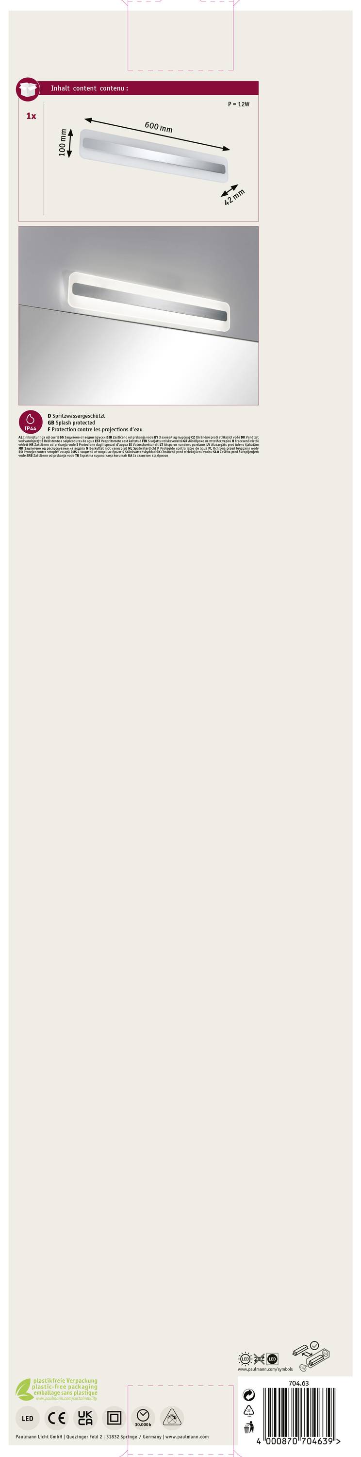 Paulmann Lukida 70463 LED-Bad-Wandleuchte 9W Warmweiß Chrom