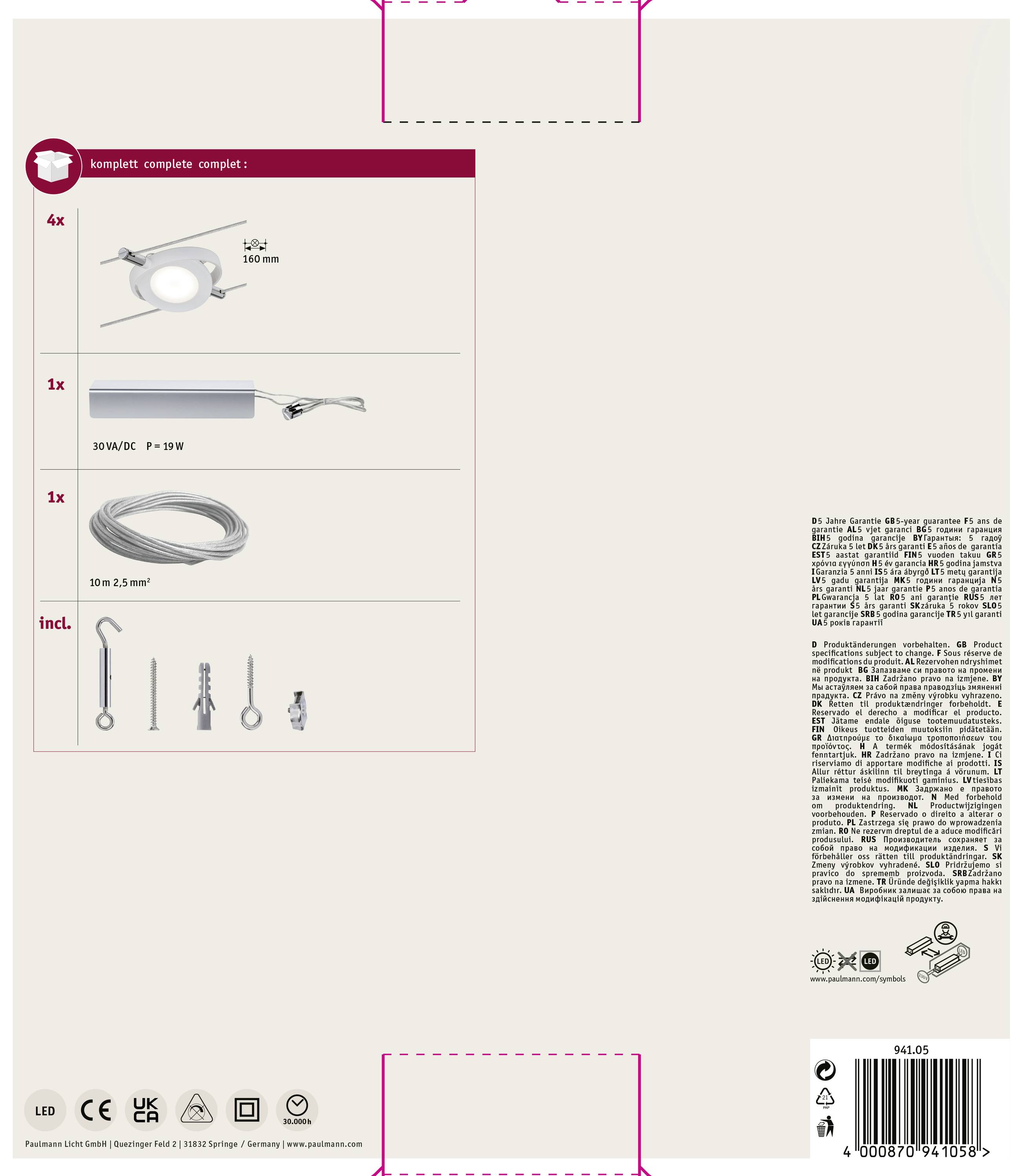 Paulmann RoundMac 94105 Seil-Komplettsystem LED fest eingebaut 18W LED Weiß (matt)