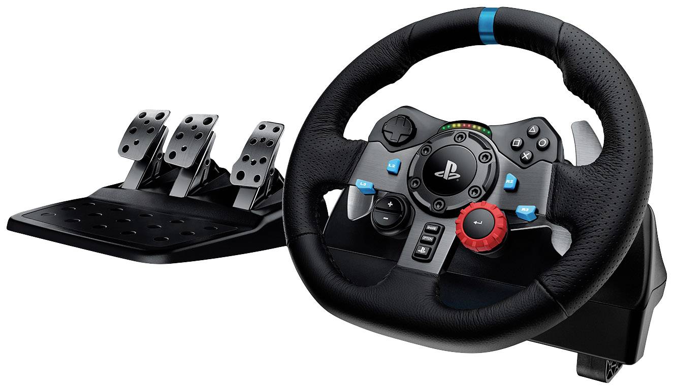 Lenkrad und Pedale für Rennspiele, mit Tasten und Schaltwippen auf dem Lenkrad, ideales Zubehör für realistische Gaming-Erlebnisse.