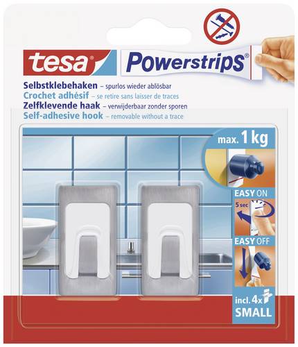 TESA POWERSTRIPS® Klebehaken Small Recheck Edelstahl (gebürstet) Inhalt: 2St.