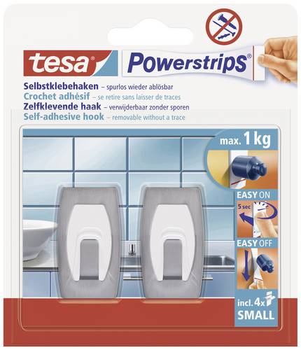 TESA POWERSTRIPS® Klebehaken Small Konvex Edelstahl (gebürstet) Inhalt: 2St.