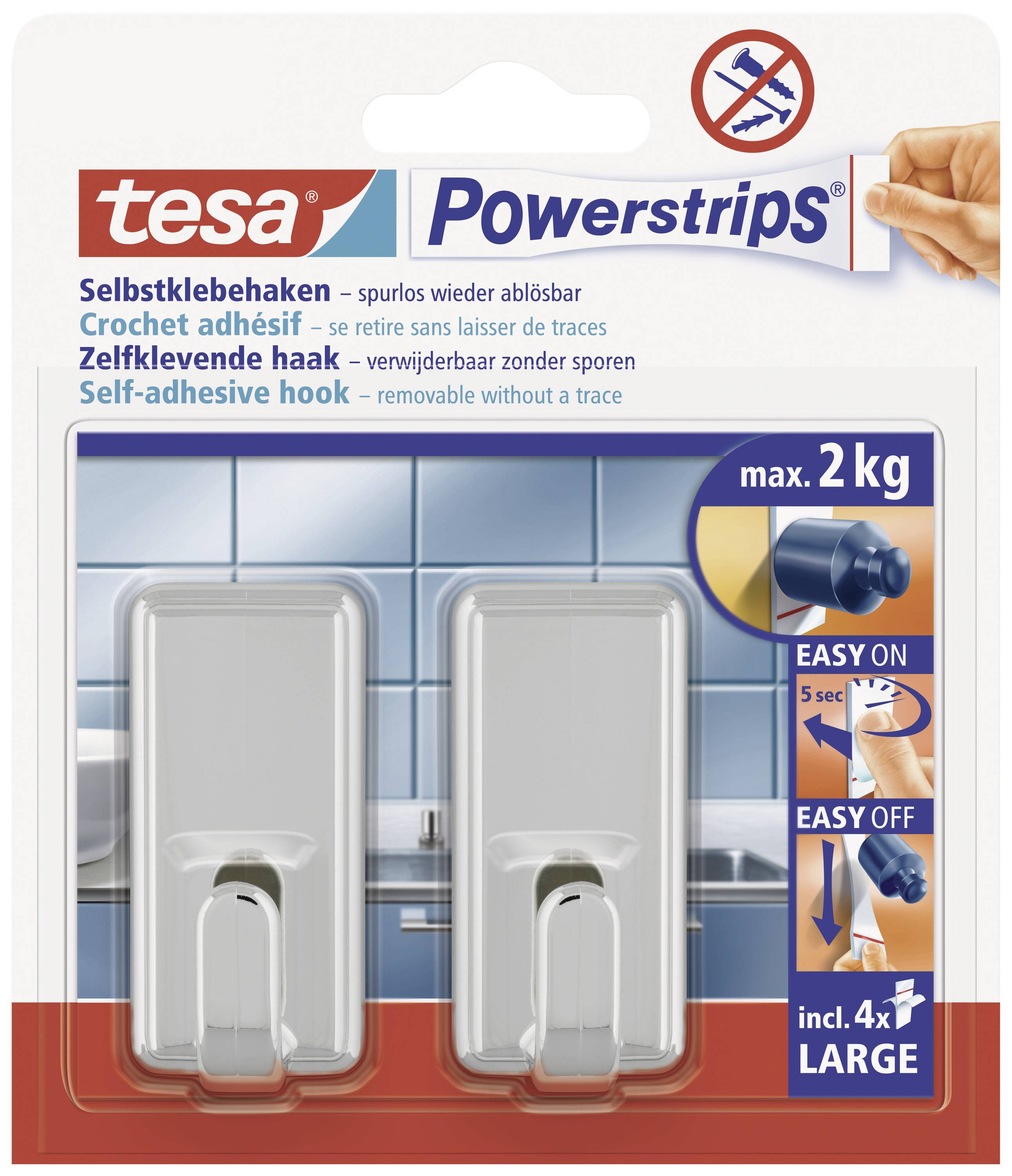 TESA POWERSTRIPS® Klebehaken Large Classic Chrom Inhalt: 2St.