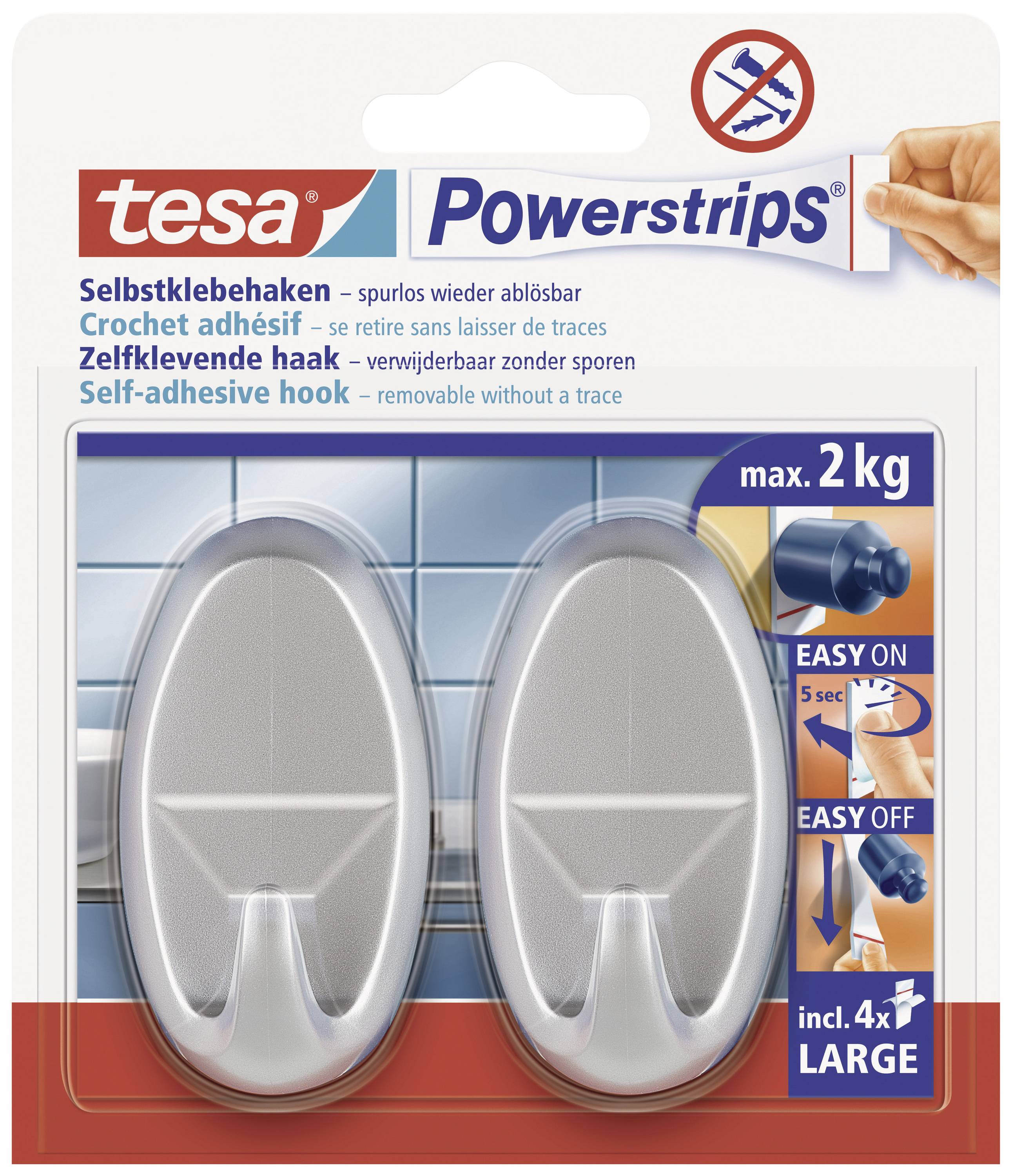 TESA POWERSTRIPS® Klebehaken Large Oval Chrom (matt) Inhalt: 2St.