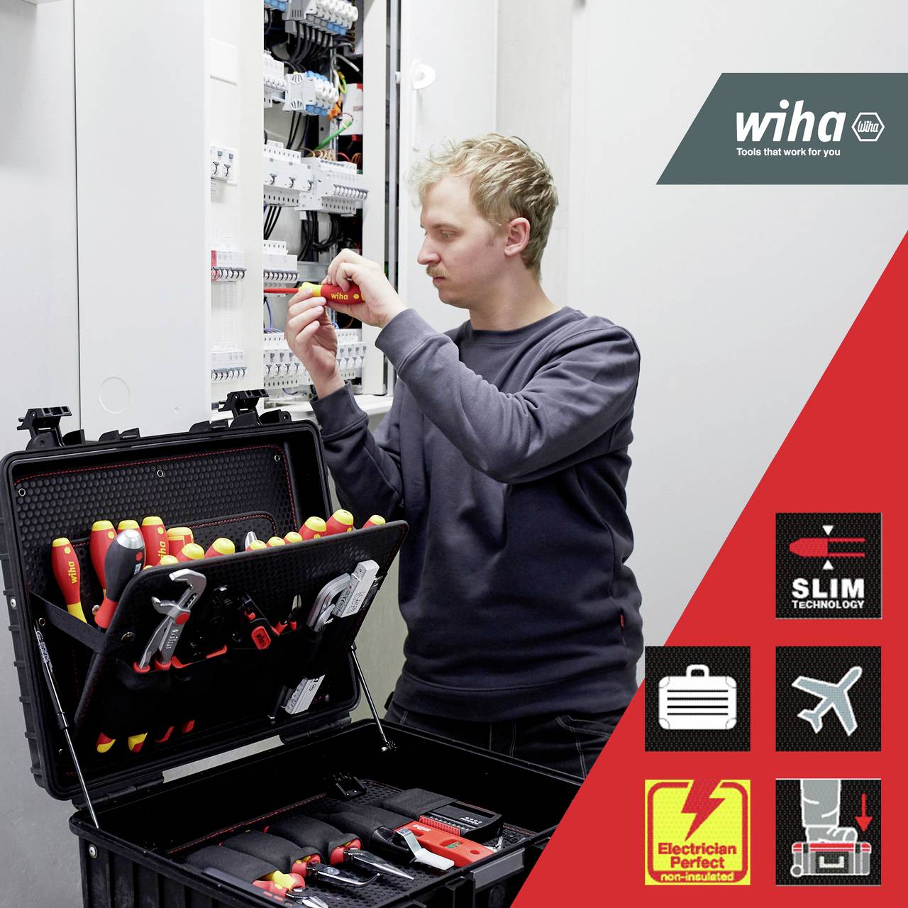 Wiha 40523 Elektriker, Handwerker, Lehrlinge, Profi, VDE Werkzeugkoffer bestückt 81teilig (L x B x H) 510 x 420 x 220mm