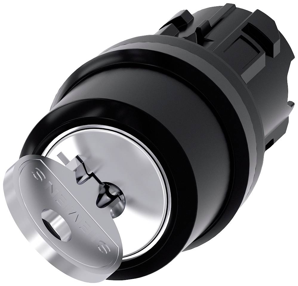 Ein schwarzes Zylinderschloss in Nahaufnahme mit einem eingelegten Schlüssel. Der Schlüssel ist mit dem Wort 'Smat' graviert.