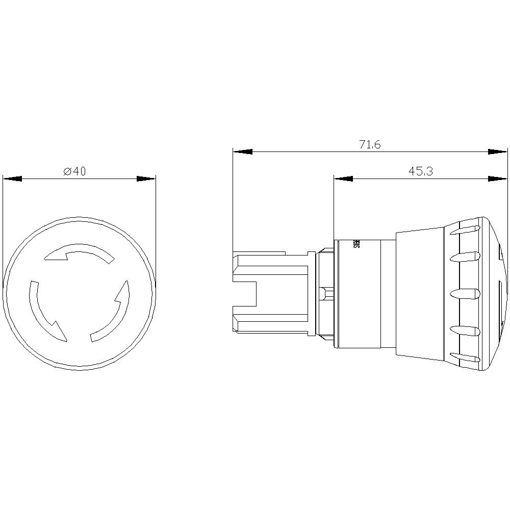 Technische Zeichnung eines zylindrischen Bauteils mit Maßen Ø40 mm und 71,6 mm Länge. Zeigt Front- und Seitenansicht mit Abmessungen.