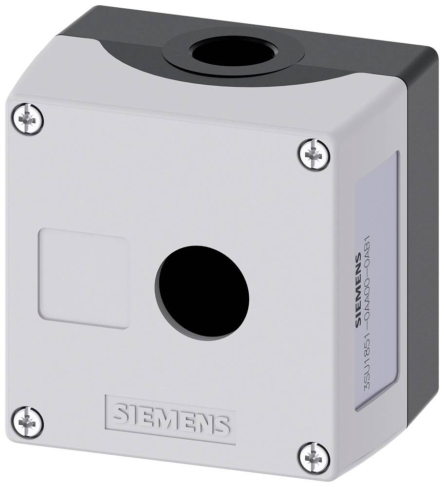 Eine quadratische Siemens Gehäuseabdeckung mit einem zentralen Loch und Schrauben an den Ecken.
