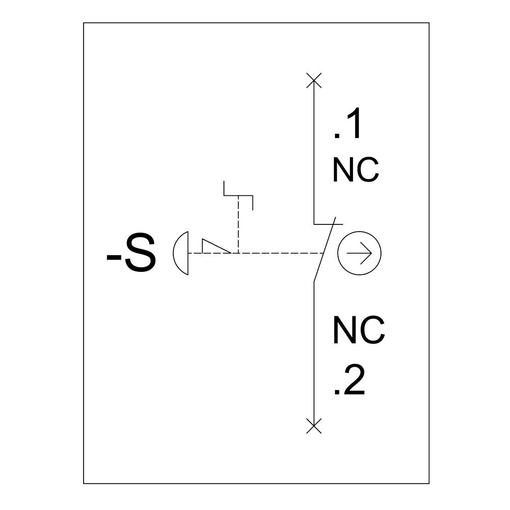'Einschiebbuchse', häufig verwendet in hydraulischen oder pneumatischen Schaltplänen. Links 'S', rechts Ventilpositionen '.1 NC' und 'NC .2' beschrieben.