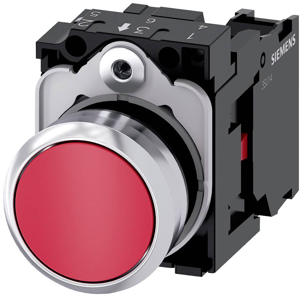 Ein roter Druckknopf in einem schwarzen Gehäuse, oft verwendet in industriellen Anwendungen zur Steuerung oder Notabschaltung.