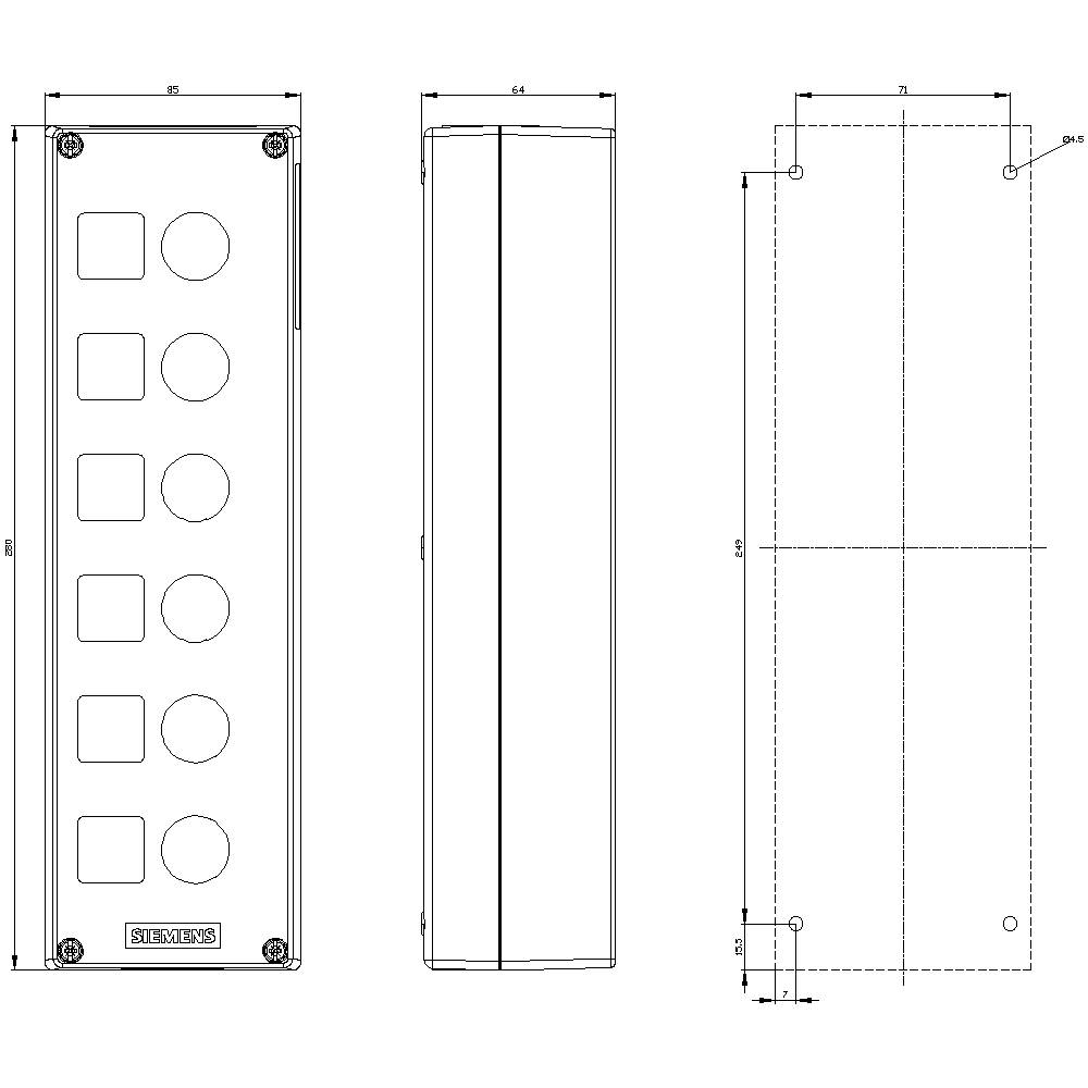 Siemens 3SU1806-0AA00-0AB1 3SU18060AA000AB1 Leergehäuse 6 Einbaustellen (L x B x H) 280 x 85 x 64mm Grau 1St.
