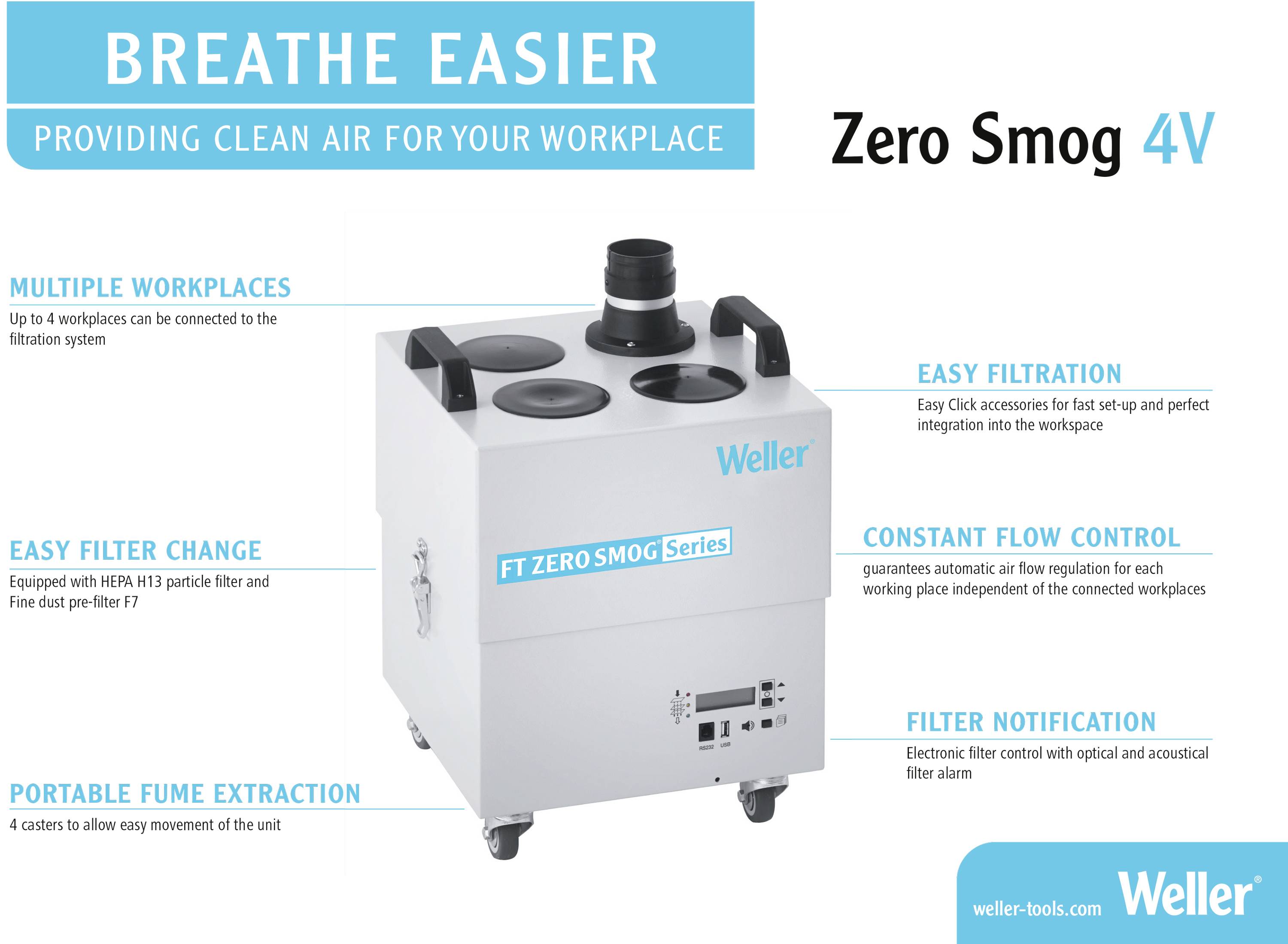 Weller Zero Smog 4V Lötrauchabsaugung 220 V/DC, 240 V/DC 275W 230 m³/h