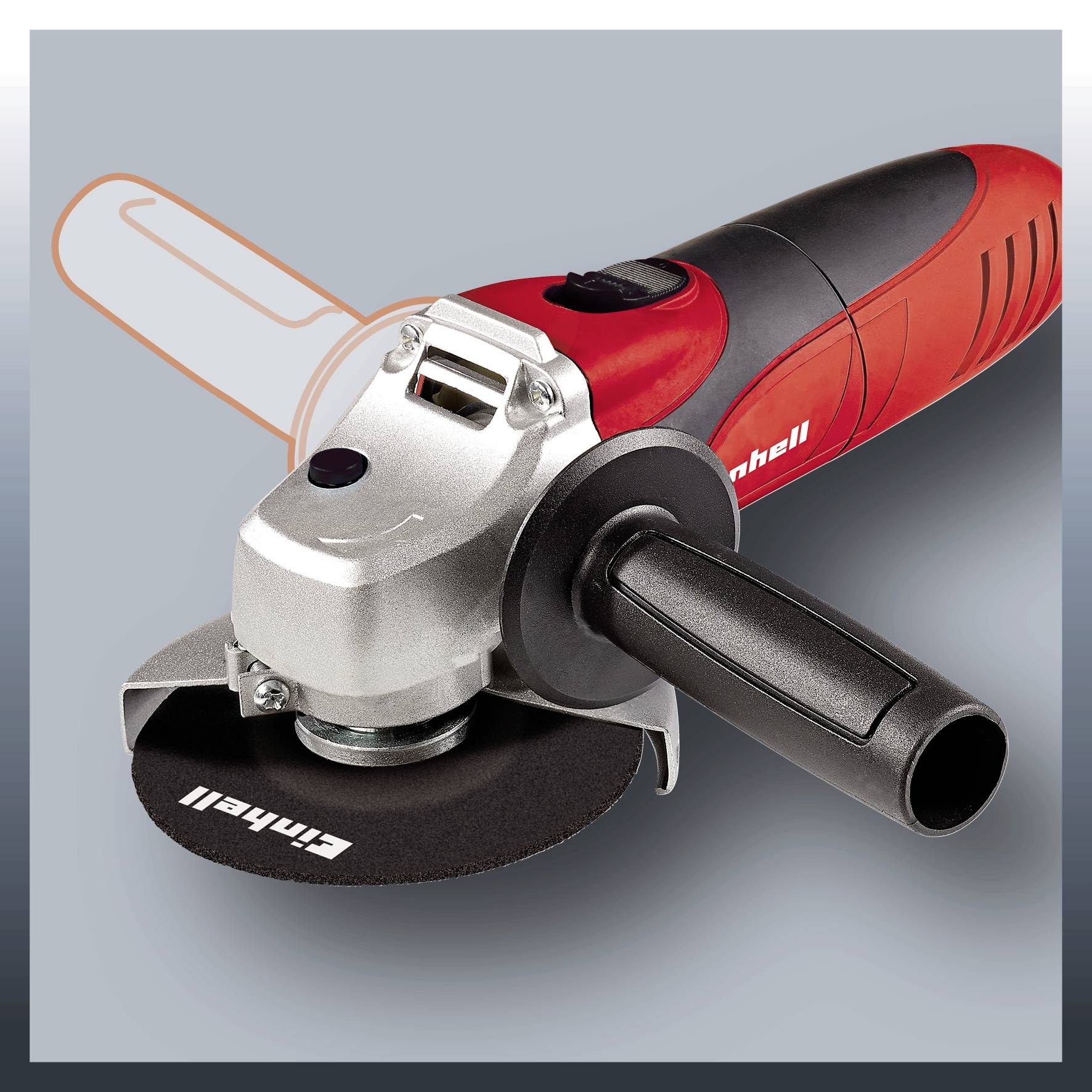Winkelschleifer in Rot und Silber mit schwarzem Griff, geeignet zum Schleifen und Schneiden.