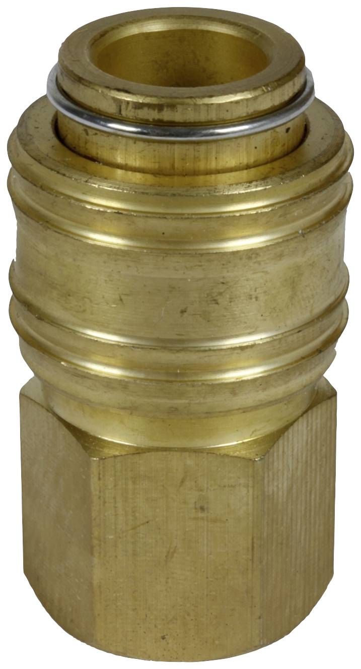 Messing-Schnellkupplung für Druckluftsysteme. Zylindrische Form mit gerilltem Körper und zentriertem O-Ring, für festen Halt.
