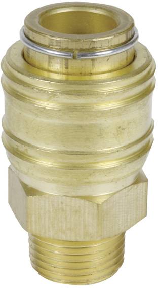 Ein Messing-Schnellkupplungsadapter mit Gewinde, verwendet zur sicheren Verbindung von Schläuchen in hydraulischen oder pneumatischen Systemen.