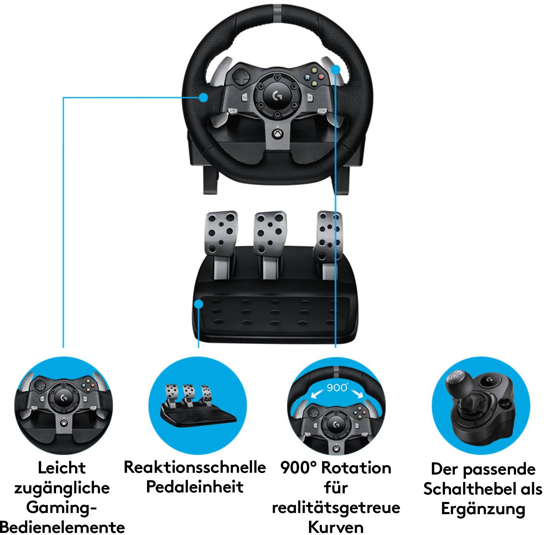 Logitech Gaming G920 Driving Force Racing Wheel Lenkrad PC, Xbox One Schwarz