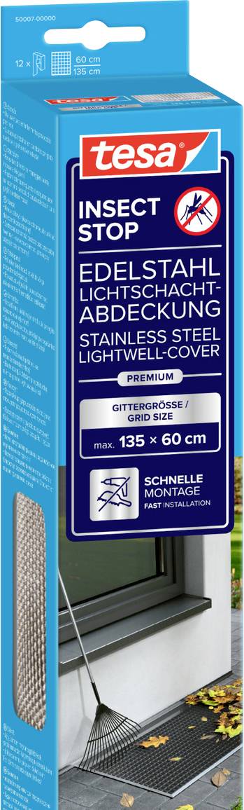 Tesa Insektenschutz Edelstahl-Lichtschachtabdeckung, maximale Maschenweite 135 x 60 cm, für schnelle Montage.
