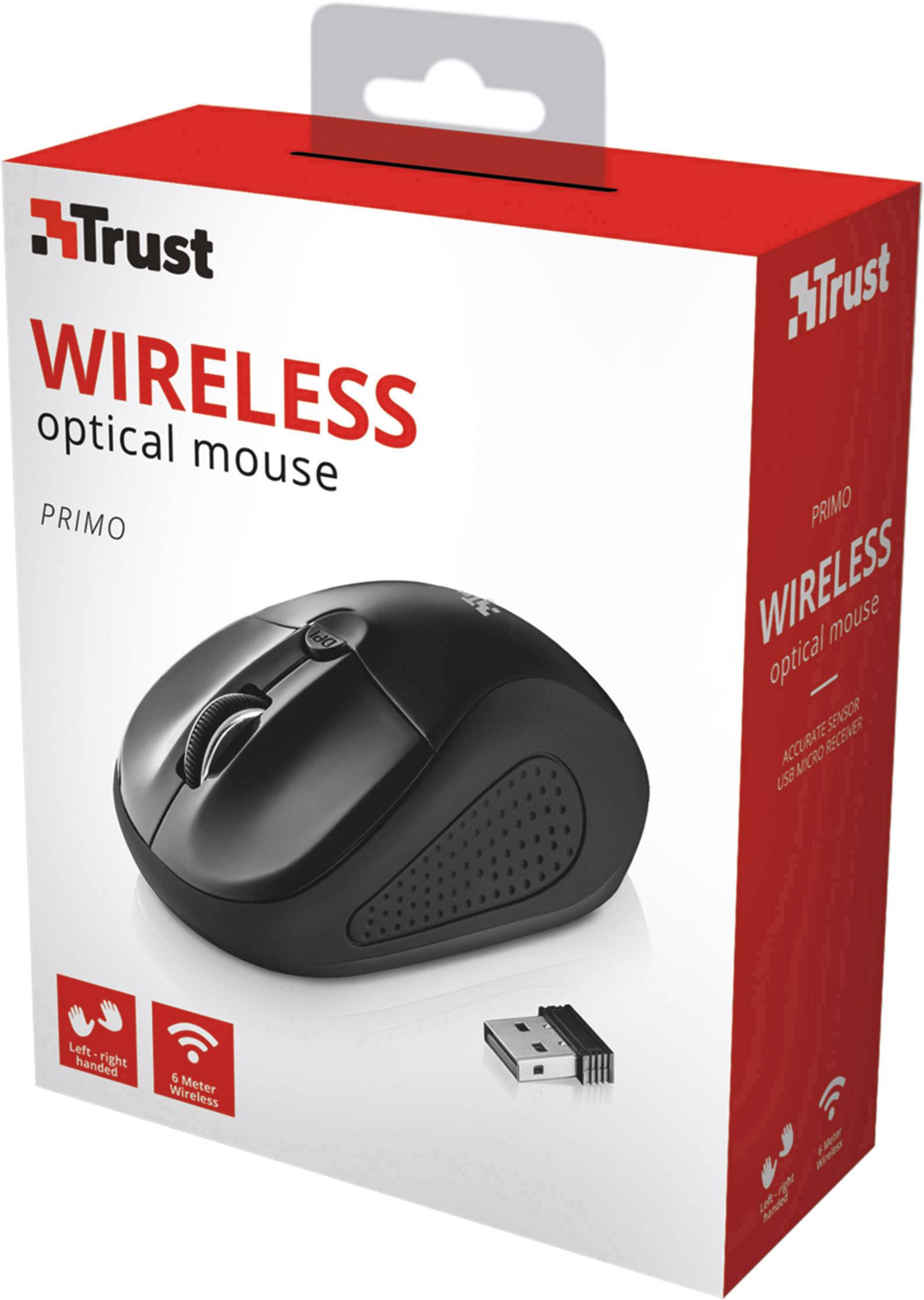 Trust Primo Wireless Mouse Maus Funk Optisch Schwarz 3 Tasten 1600 dpi