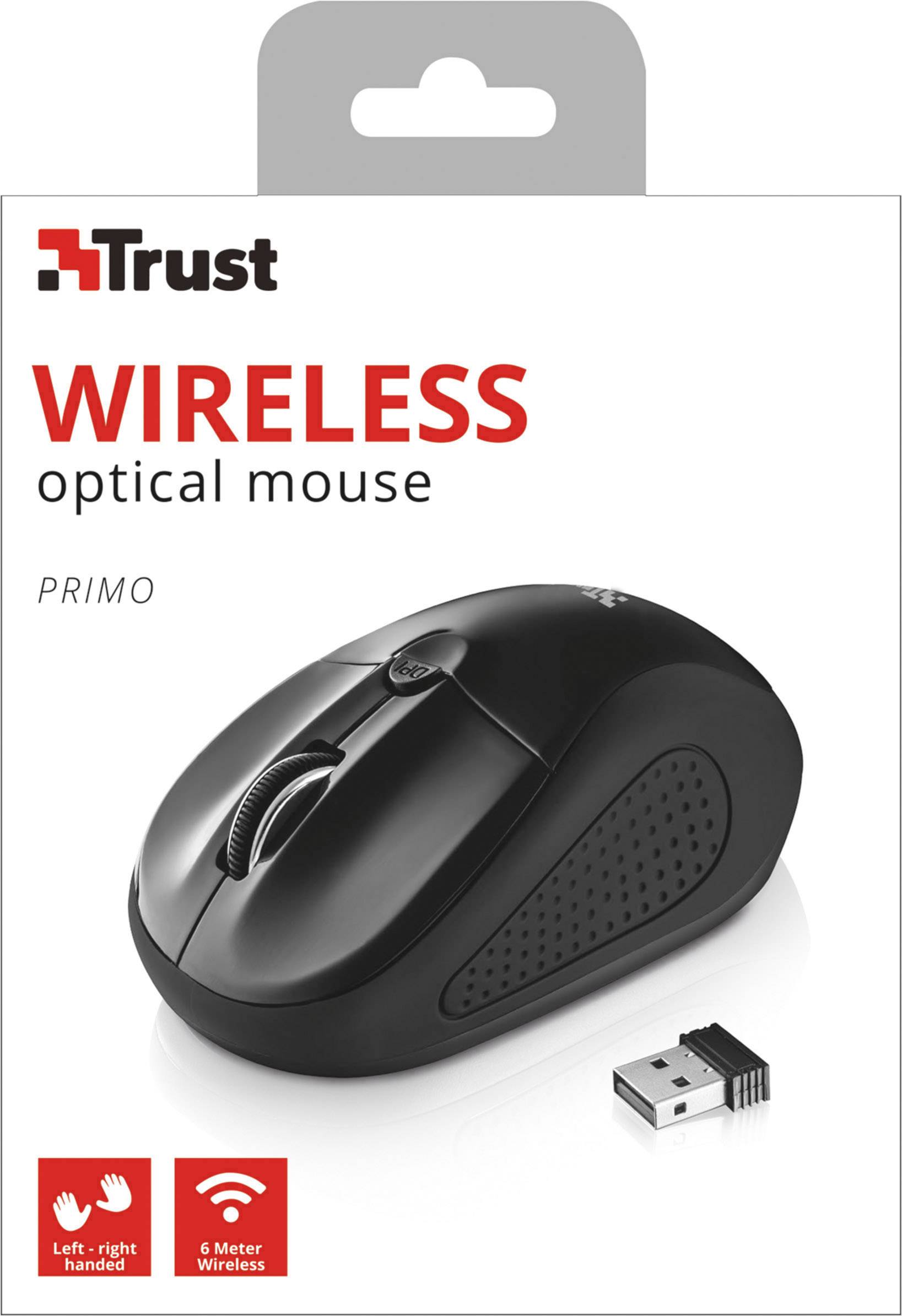 Trust Primo Wireless Mouse Maus Funk Optisch Schwarz 3 Tasten 1600 dpi