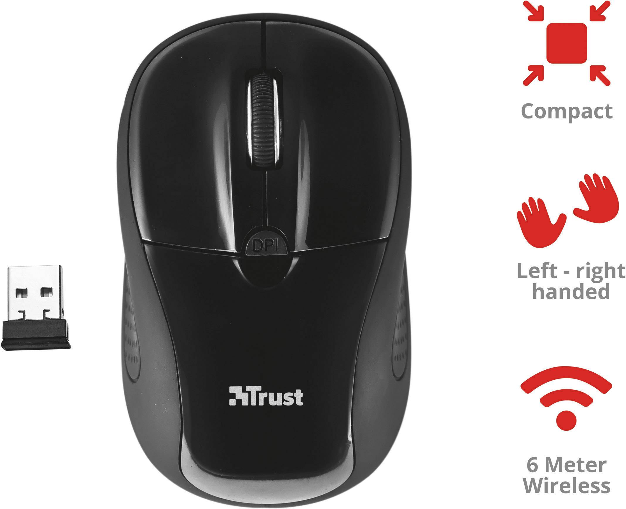 Trust Primo Wireless Mouse Maus Funk Optisch Schwarz 3 Tasten 1600 dpi