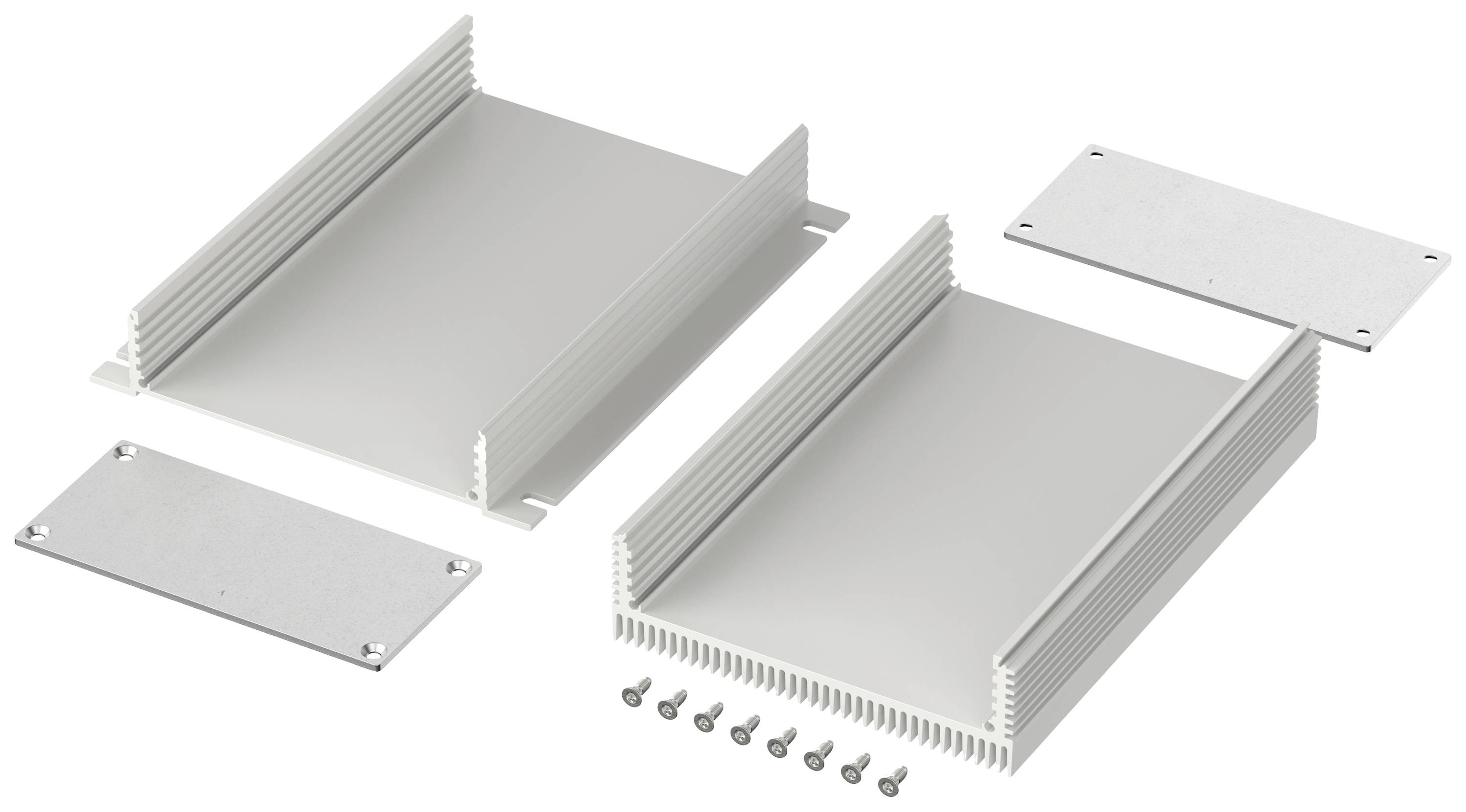 Aluminiumgehäuse Bausatz mit Kühlrippen und Schrauben