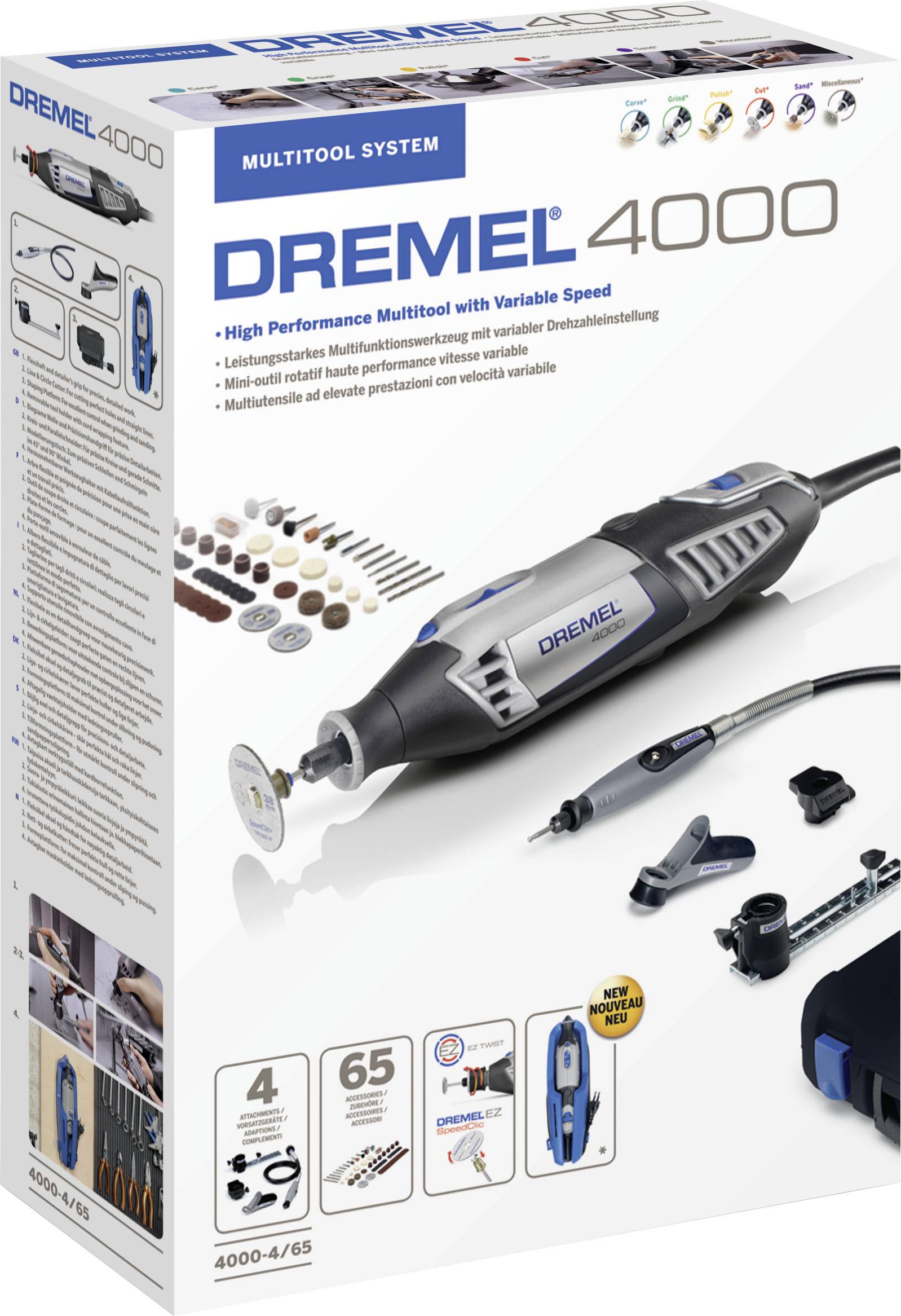 Dremel 4000-4/65 F0134000JP Multifunktionswerkzeug mit Zubehör, inkl. Koffer 73teilig 175W