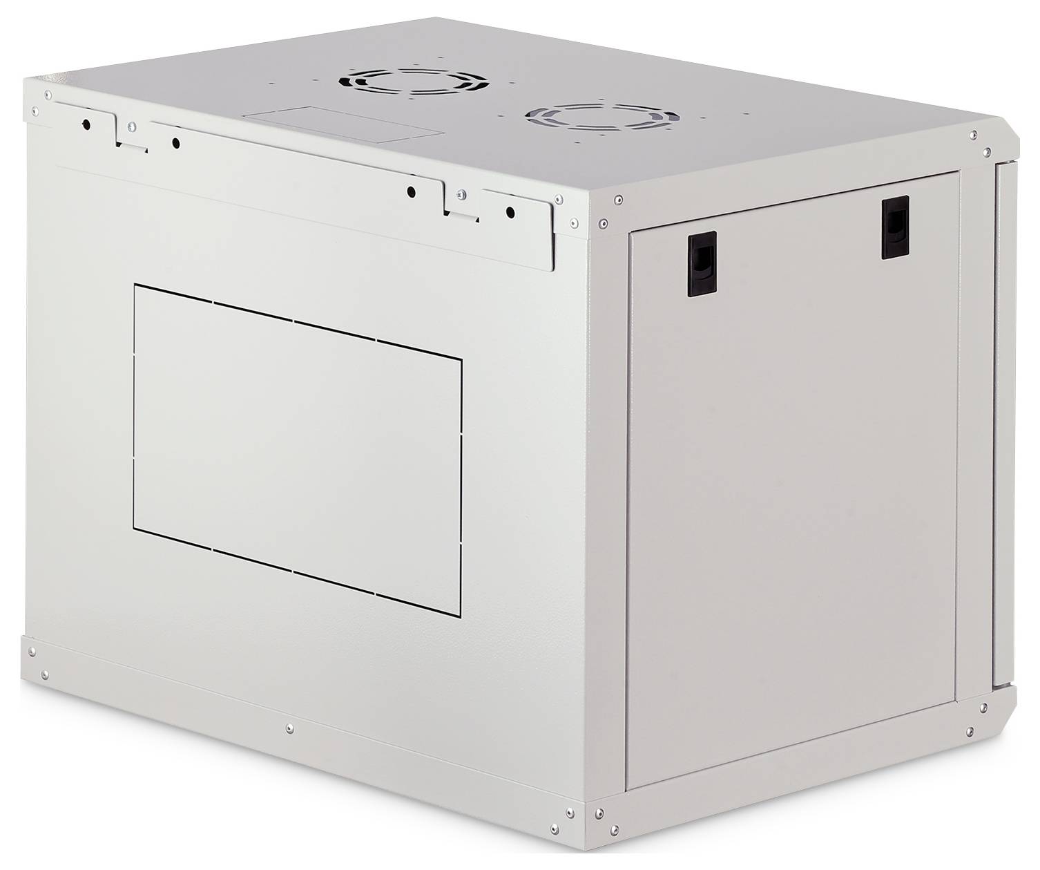 Ein rechteckiger Metallgehäuse mit Lüftern auf der Oberseite, was auf eine Verwendung zur Unterbringung von elektronischen Geräten oder empfindlichen Komponenten hindeutet.