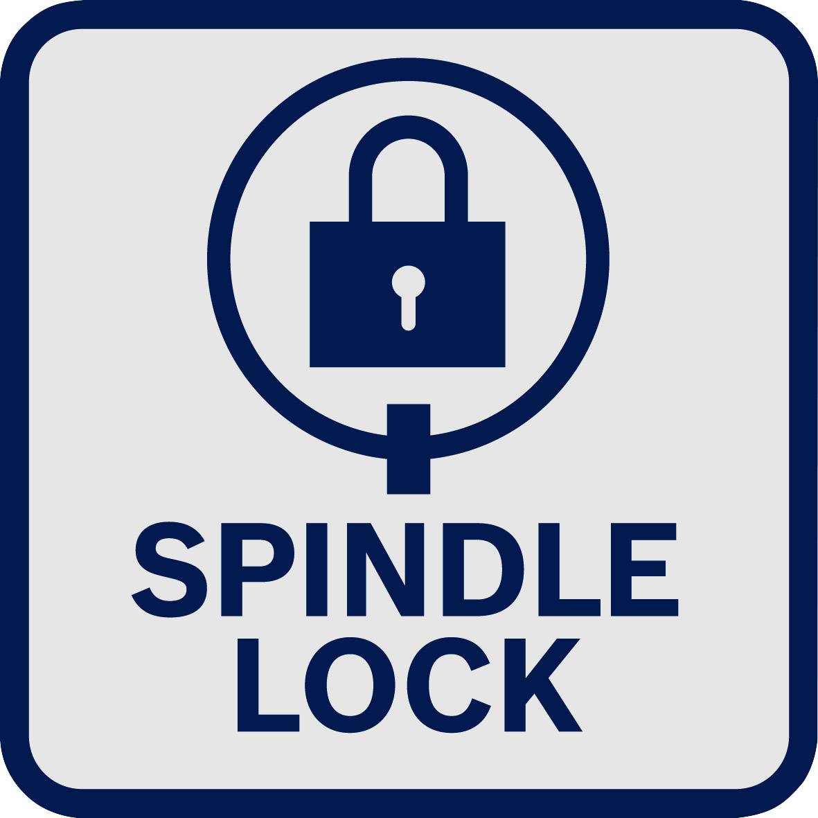 'SPINDLE LOCK' Symbol zeigt ein Vorhängeschloss in einem Kreis.