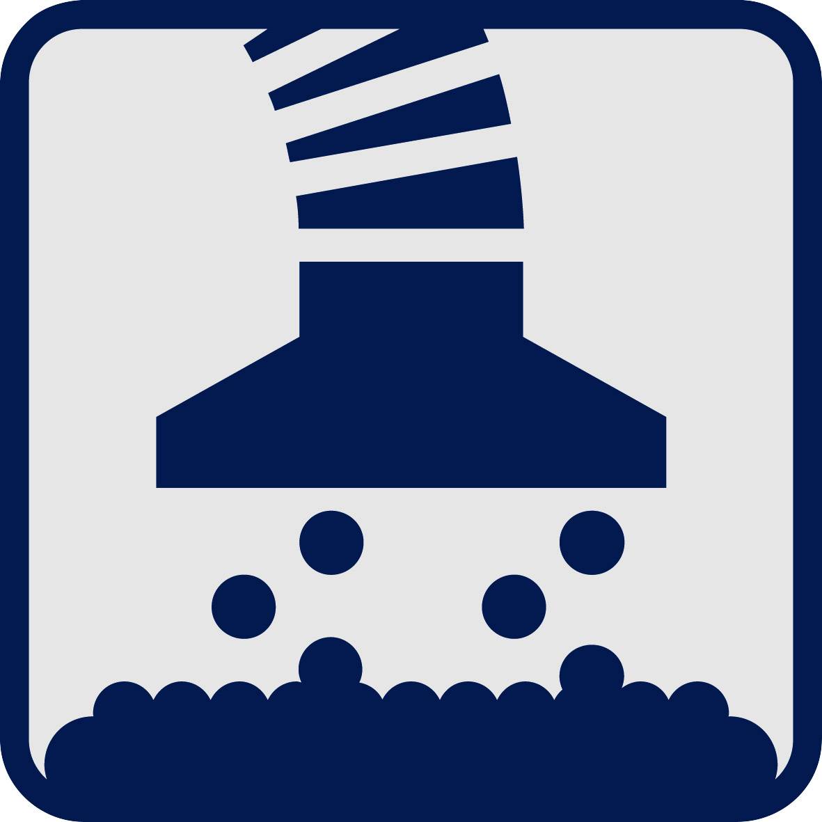 Ein Symbol einer funktionierenden Küche zeigt einen Dunstabzug mit aufsteigendem Dampf.