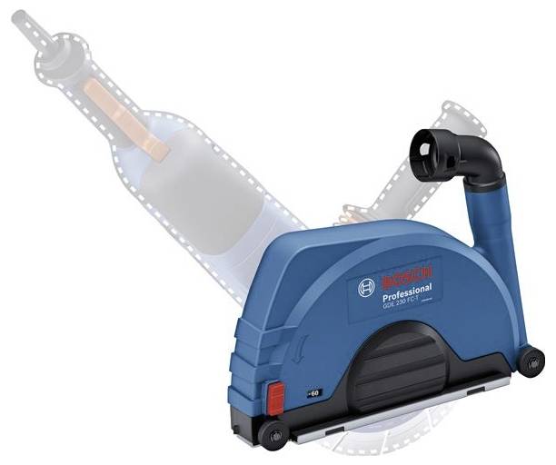 Eine blaue Bosch Professional Staubschutzhaube für Winkelschleifer, Modell CSG 15, die ihr Design und ihre Kompatibilität mit Werkzeugen hervorhebt.