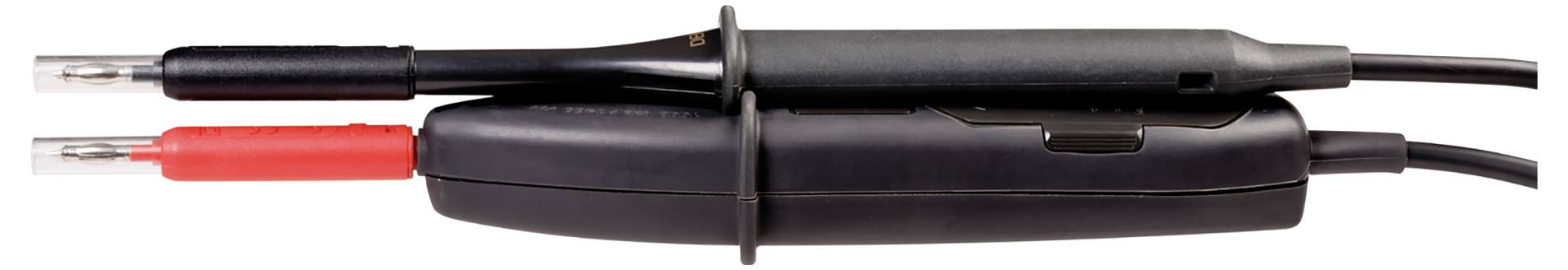 Zwei nebeneinander liegende Messsonden mit schwarzem und rotem Griff, die für elektrische Messungen verwendet werden.