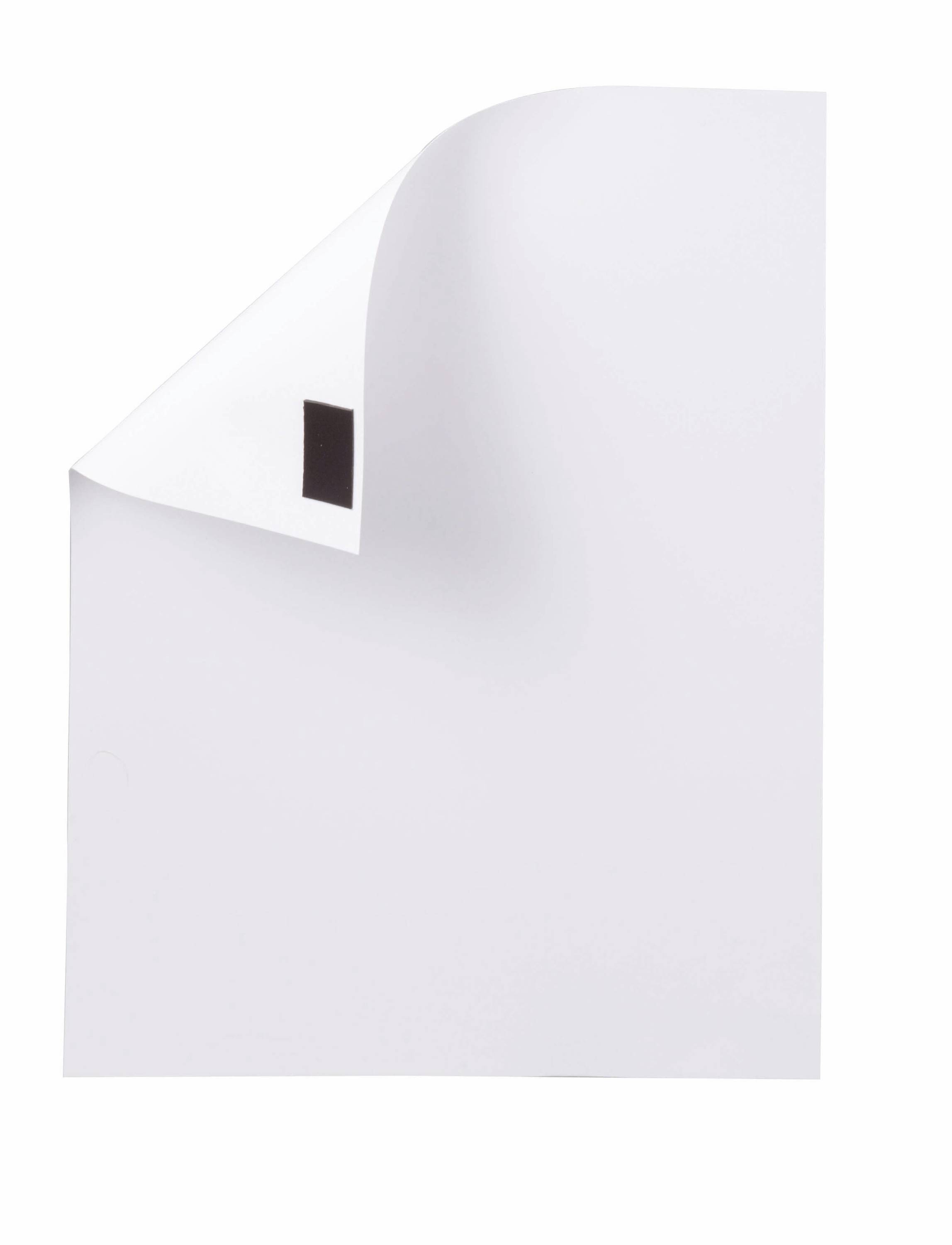 Weißes Blatt Papier mit einer leicht gefalteten Ecke oben links.