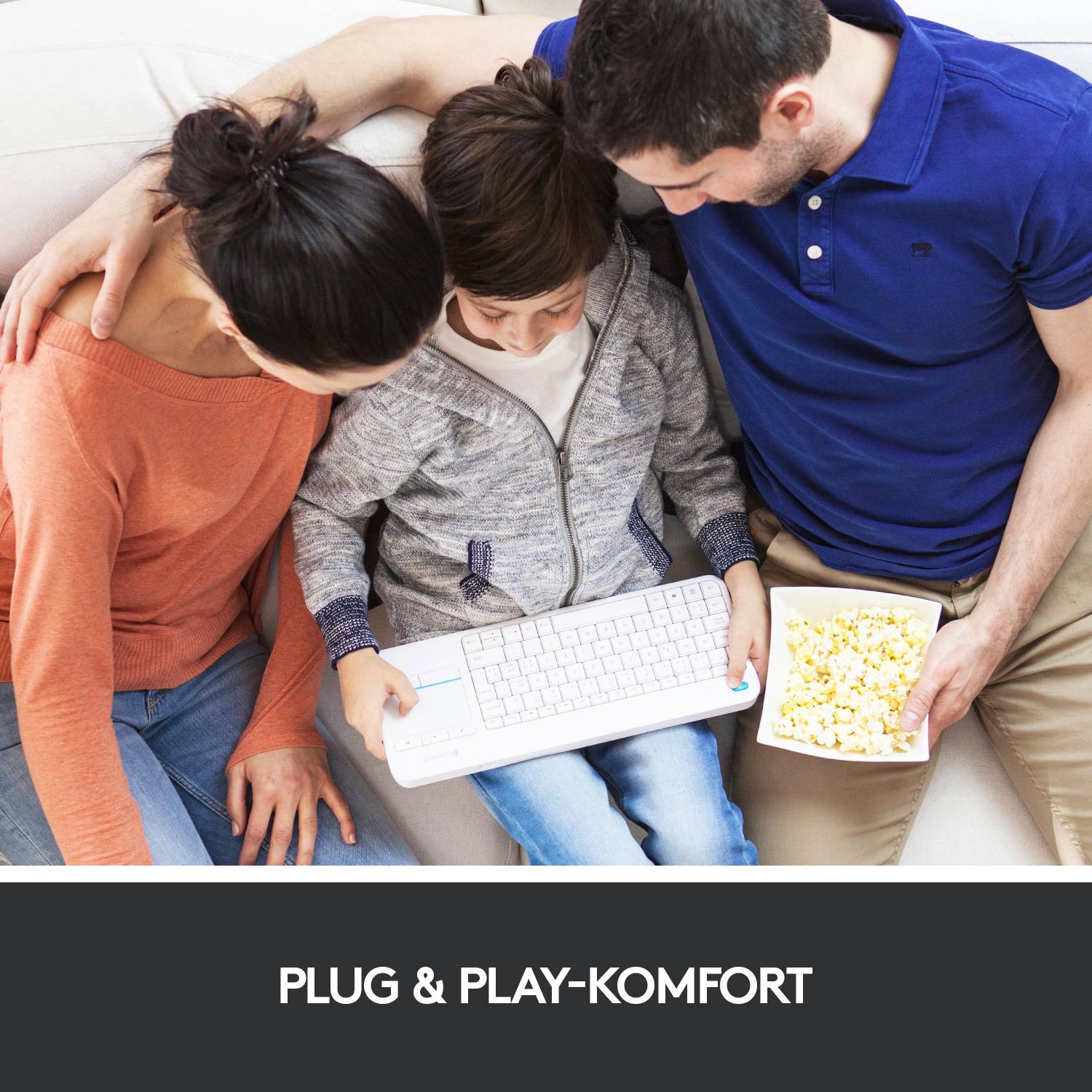 Logitech Wireless K400 Plus Funk Tastatur Deutsch, QWERTZ, Windows® Weiß Integriertes Touchpad, Mau