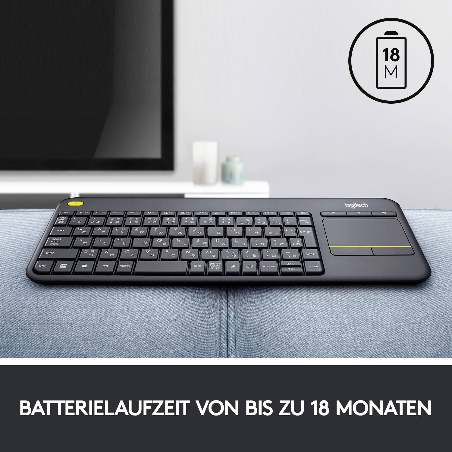 Logitech Wireless K400 Plus Funk Tastatur Deutsch, QWERTZ Schwarz Integriertes Touchpad, Maustasten