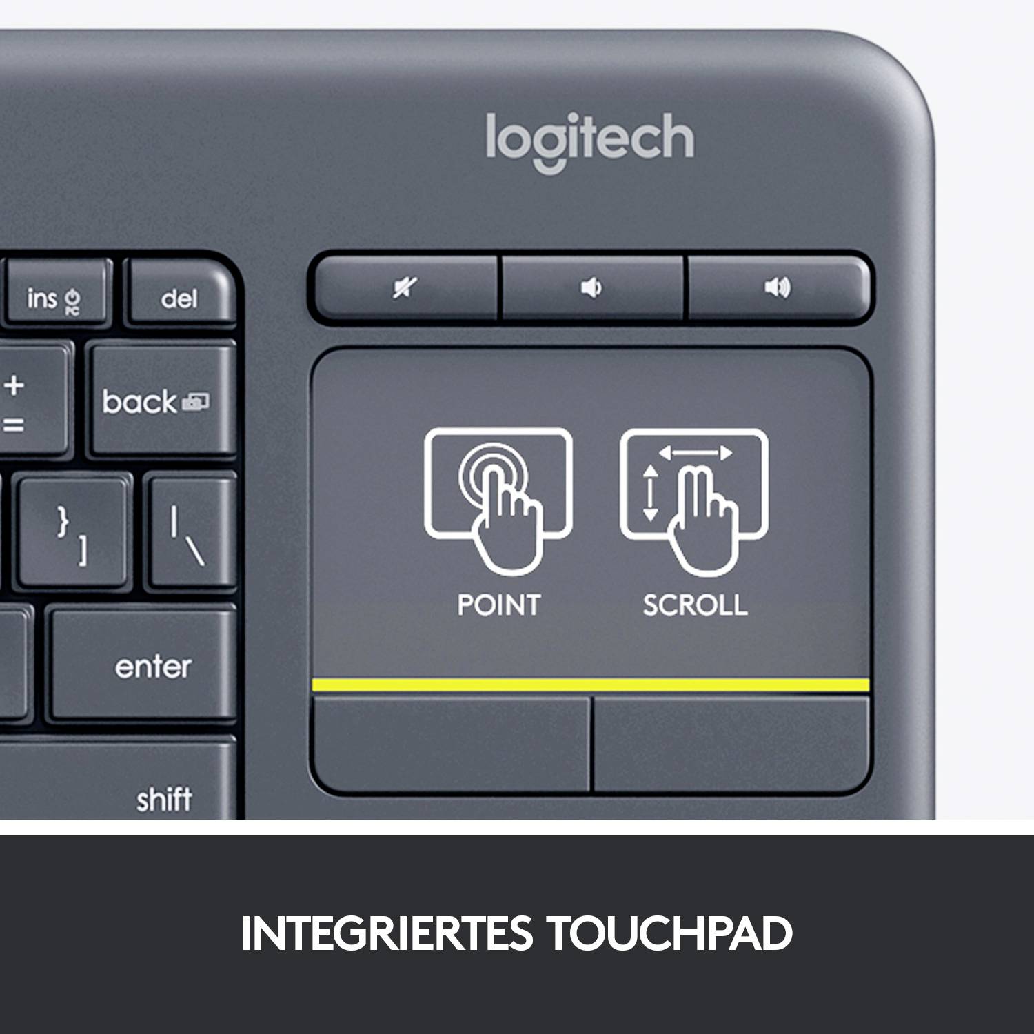 Logitech Wireless K400 Plus Funk Tastatur Deutsch, QWERTZ Schwarz Integriertes Touchpad, Maustasten