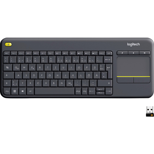 Logitech Wireless K400 Plus Funk Tastatur Deutsch, QWERTZ Schwarz Integriertes Touchpad, Maustasten