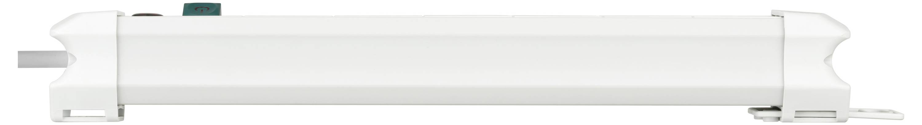 Weiße Leuchtstoffröhren-Leuchte mit Befestigungsclips, horizontal auf einfachem Hintergrund angezeigt.