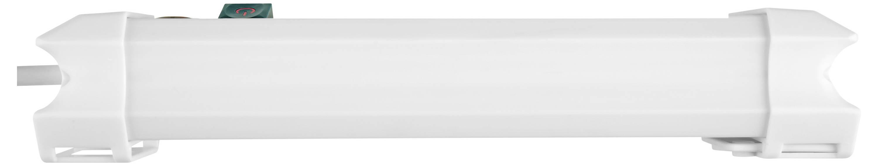 Lange weiße Leuchtstoffröhre mit Endkappen, horizontal auf einfachem Hintergrund gezeigt.