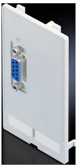 Eine weiße Steckplatte mit einem blauen VGA-Anschluss in der Mitte.