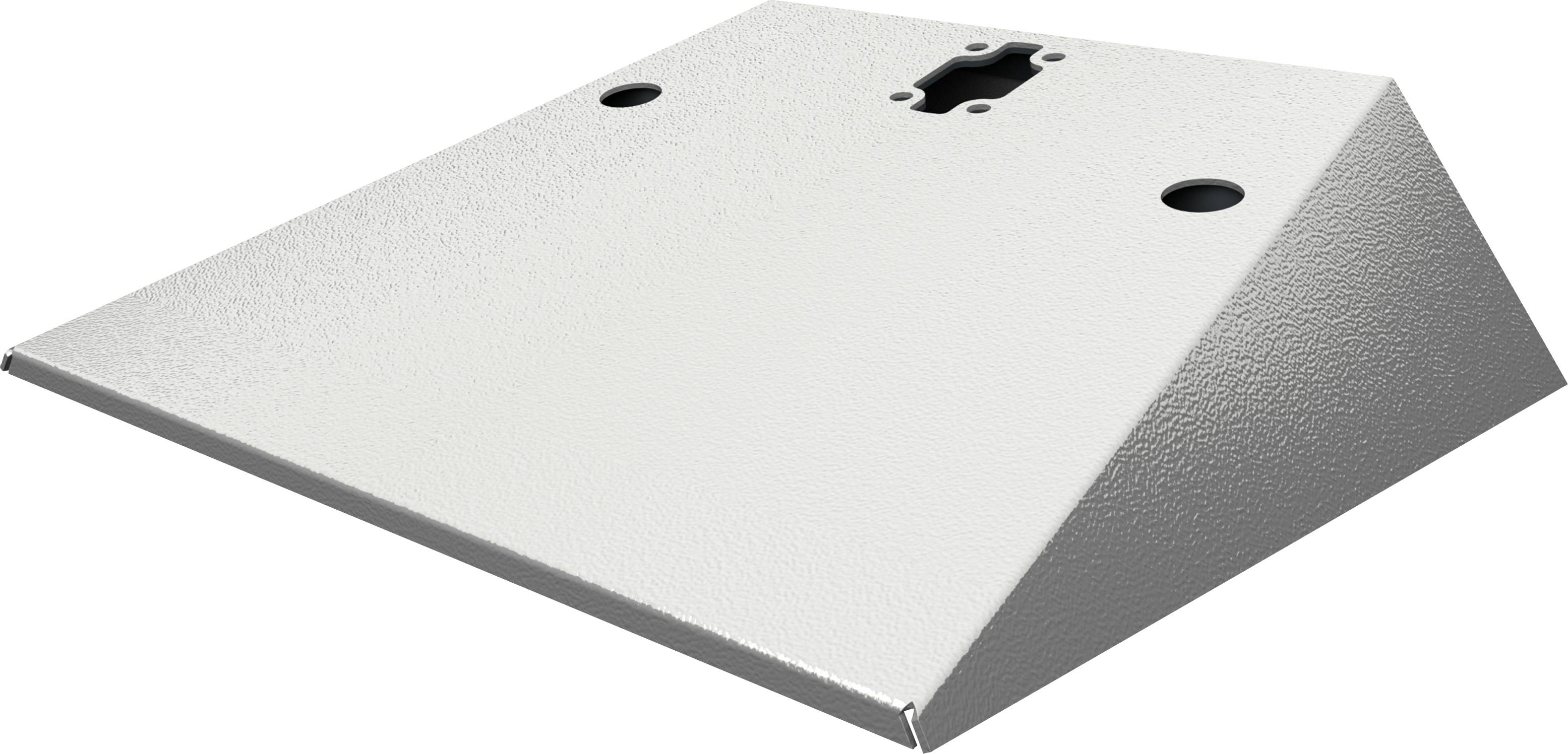 Metallisches, pyramidenförmiges Objekt mit Löchern an der oberen Fläche, vermutlich zur Befestigung oder als Teil einer Vorrichtung.