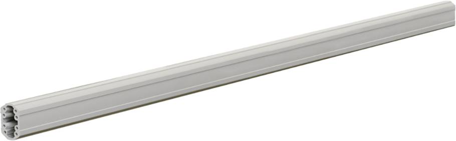 Aluminiumprofil in rechteckiger Form, grau, mit mehreren Nuten zur Verbindung oder Befestigung. Geeignet für modulare Konstruktionen.