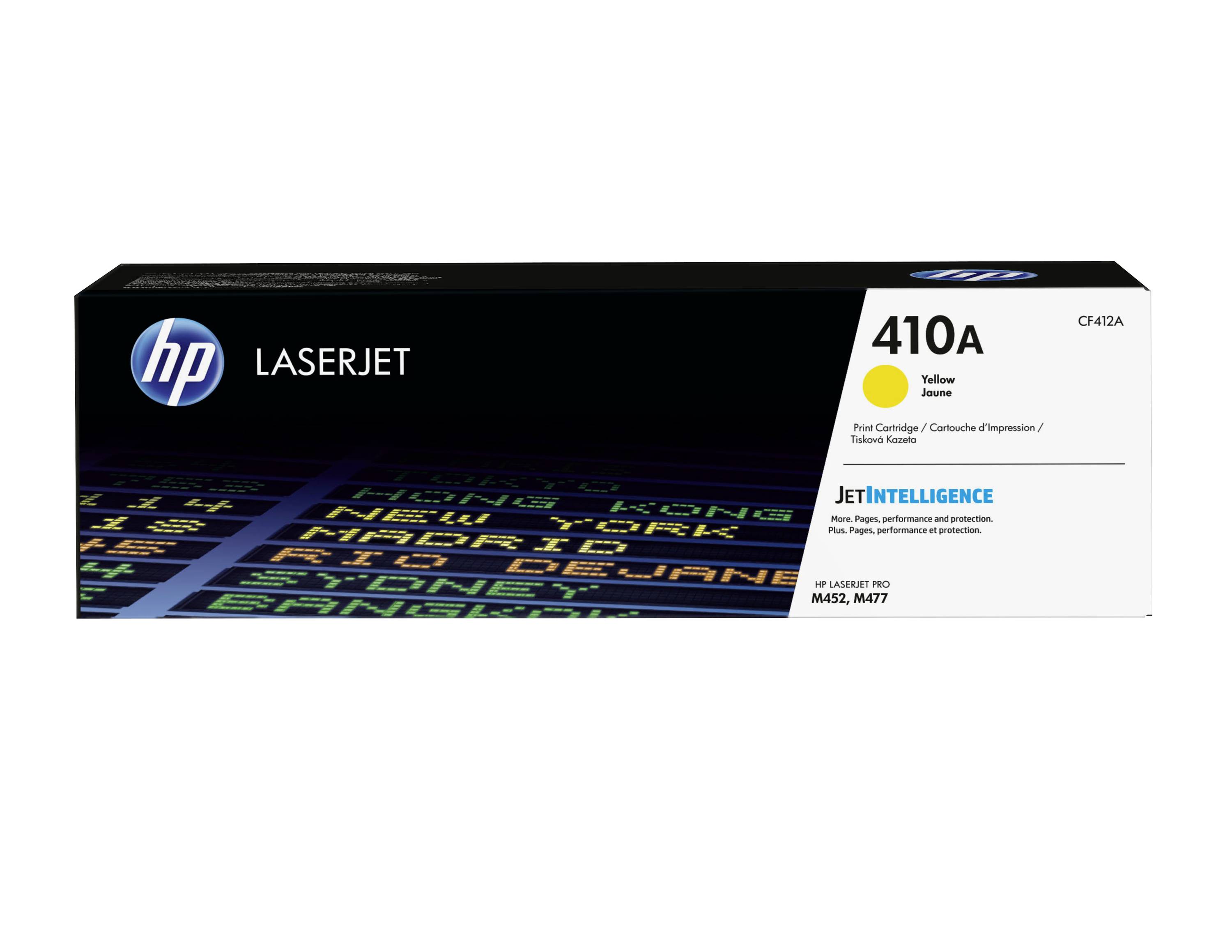HP LaserJet 410A Gelber Tonerpatrone Karton, gekennzeichnet mit CF412A und „Gelb