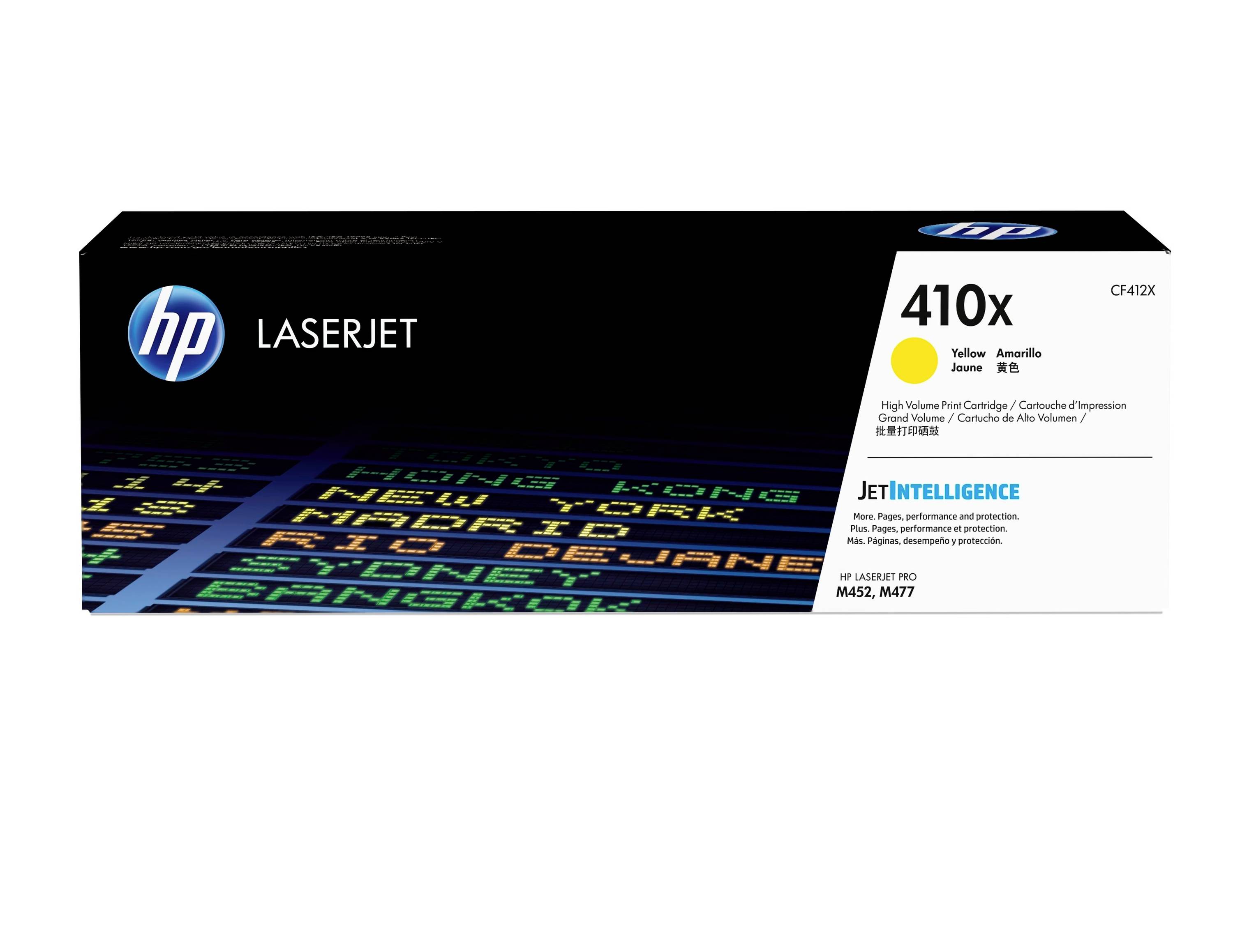 HP LaserJet 410X Gelb-Tonerkartusche Verpackung, gekennzeichnet mit „410X