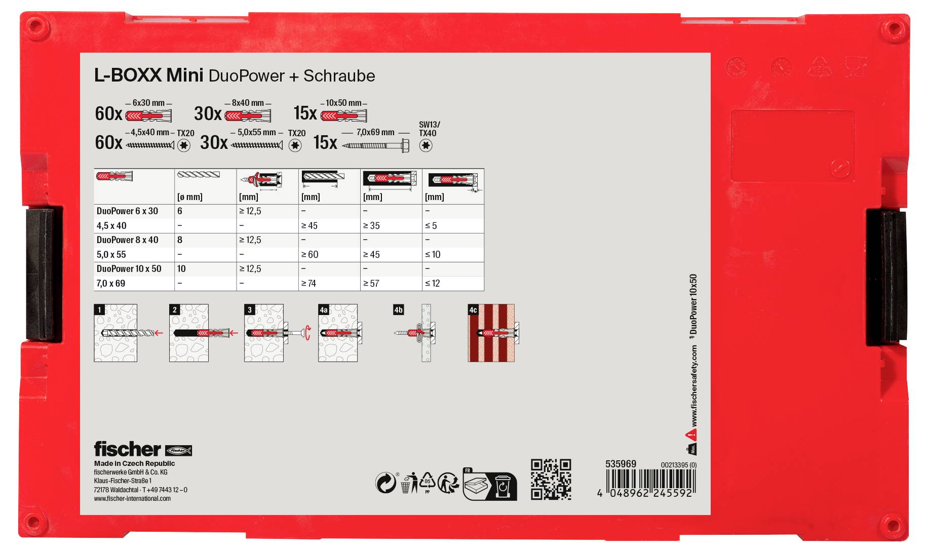 Fischer 535969 DUOPOWER Dübel-Sortimentsbox 210 Teile